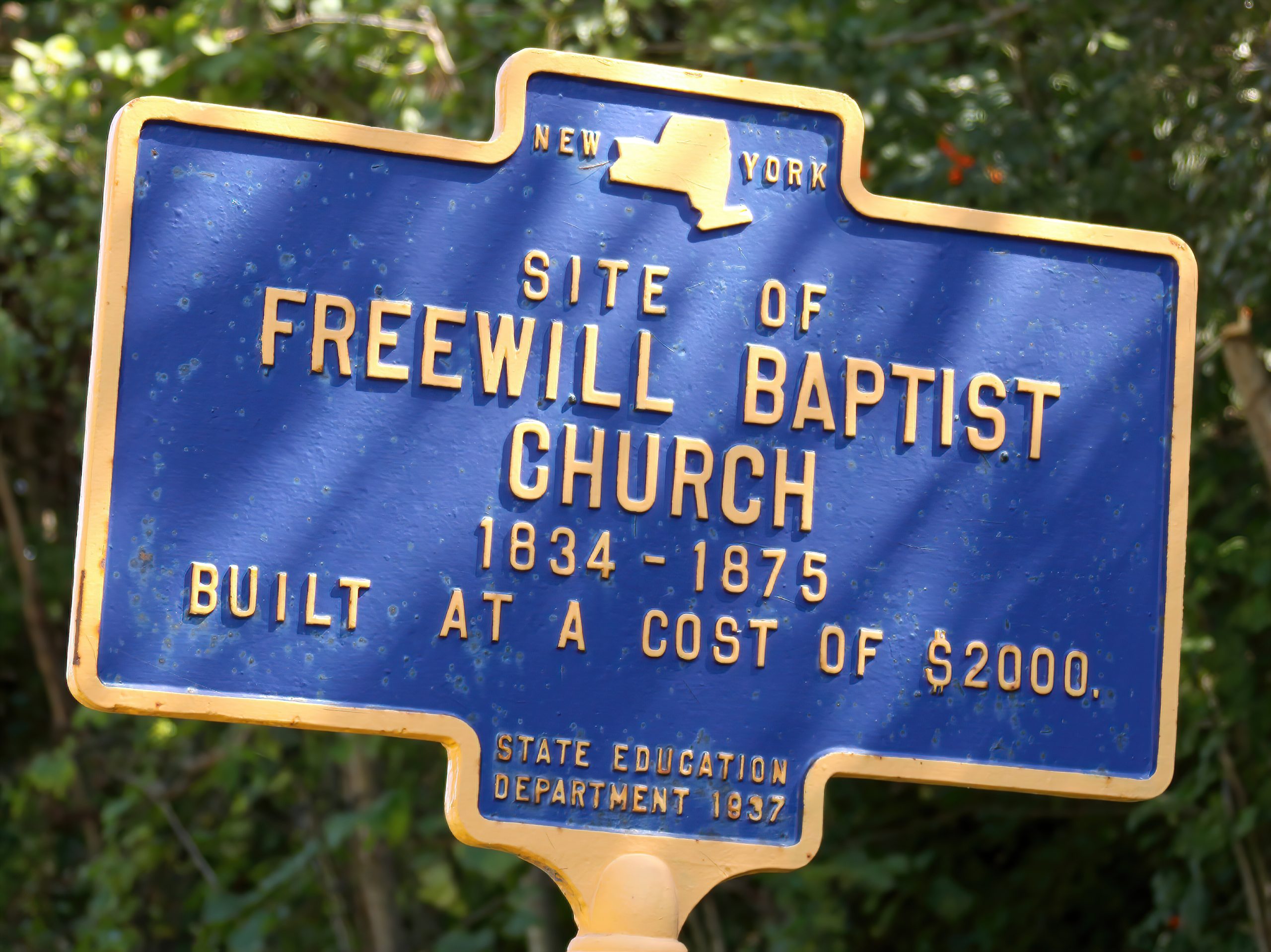 Freewill Baptist Church 1834-1875 historical marker sign